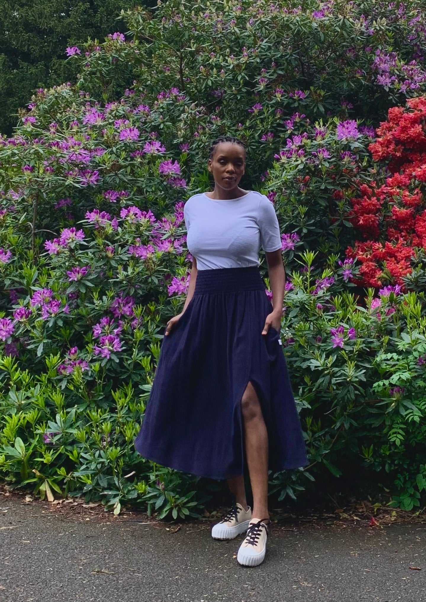 Sicily Midaxi Skirt With Split in Navy