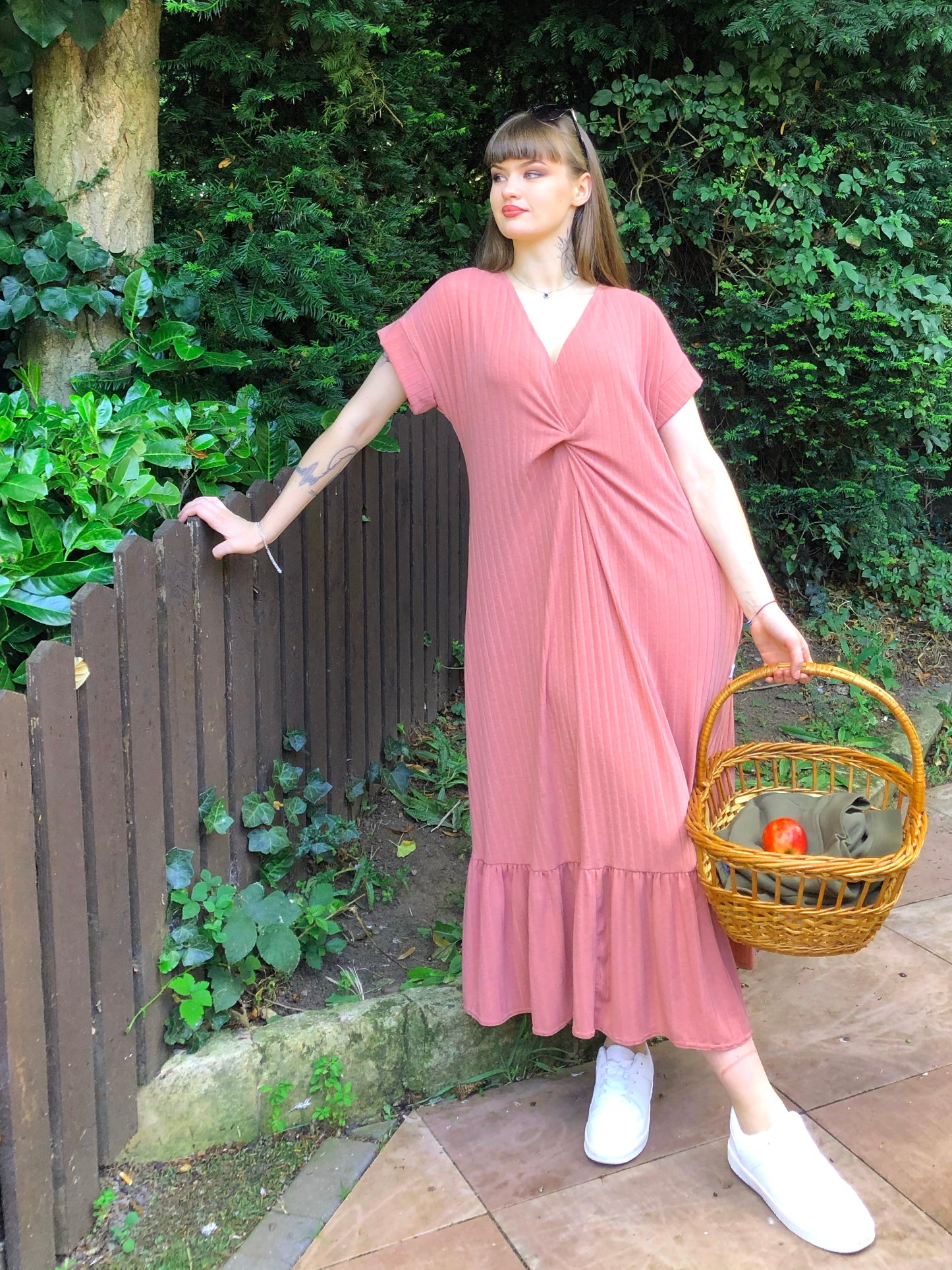 Midi Riviera Dress With Knot In Pink Jersey