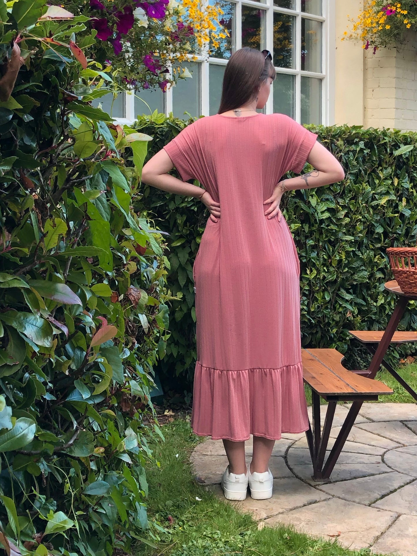 Midi Riviera Dress With Knot In Pink Jersey