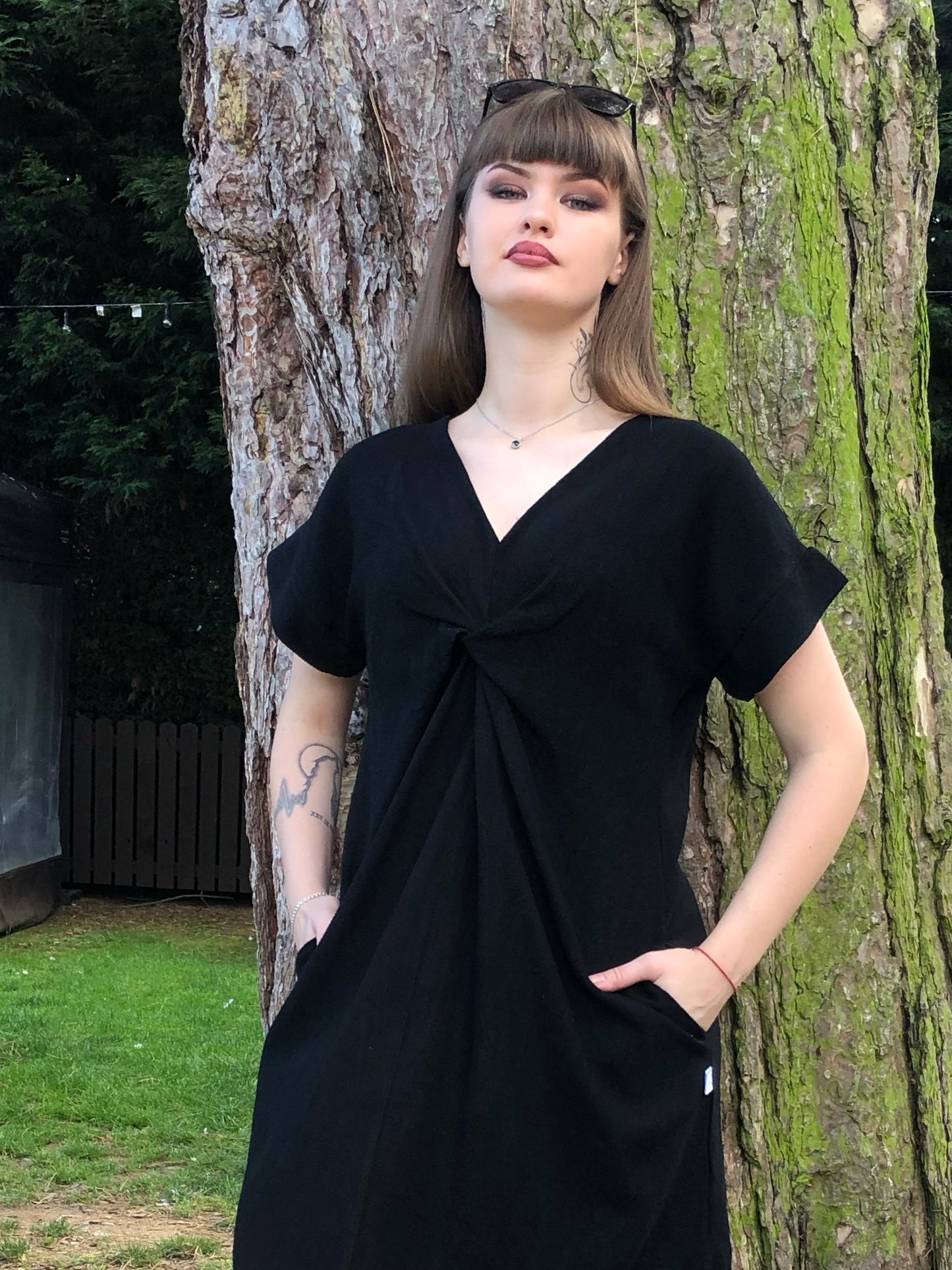 Riverbank Dress With Knot In Black Linen