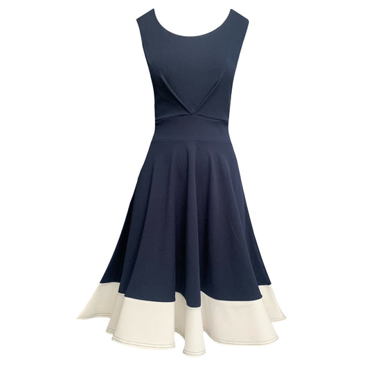 Isabella Dress In Navy And White With Contrast Stitch