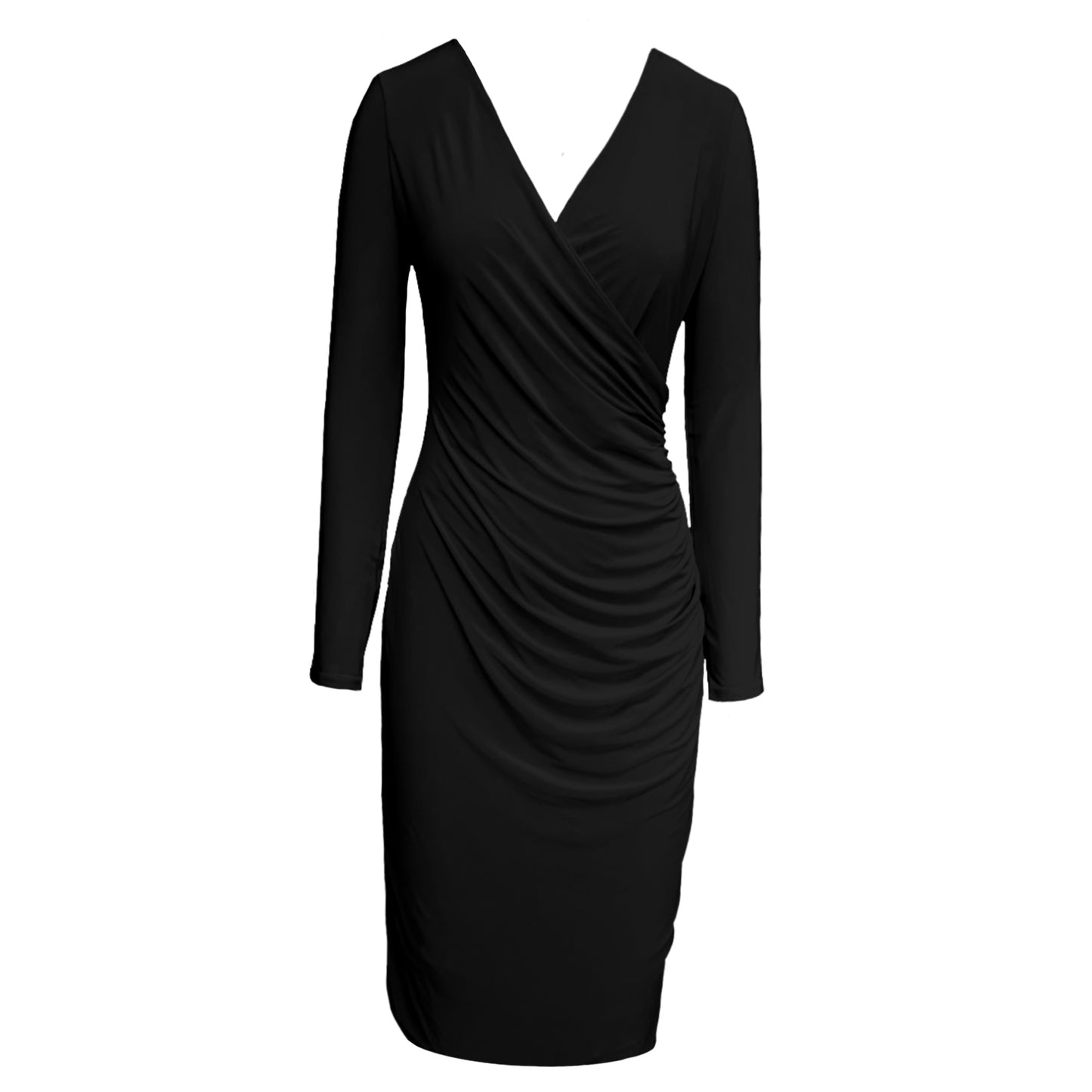 Jen Midi Dress With Mock Wrap In Black