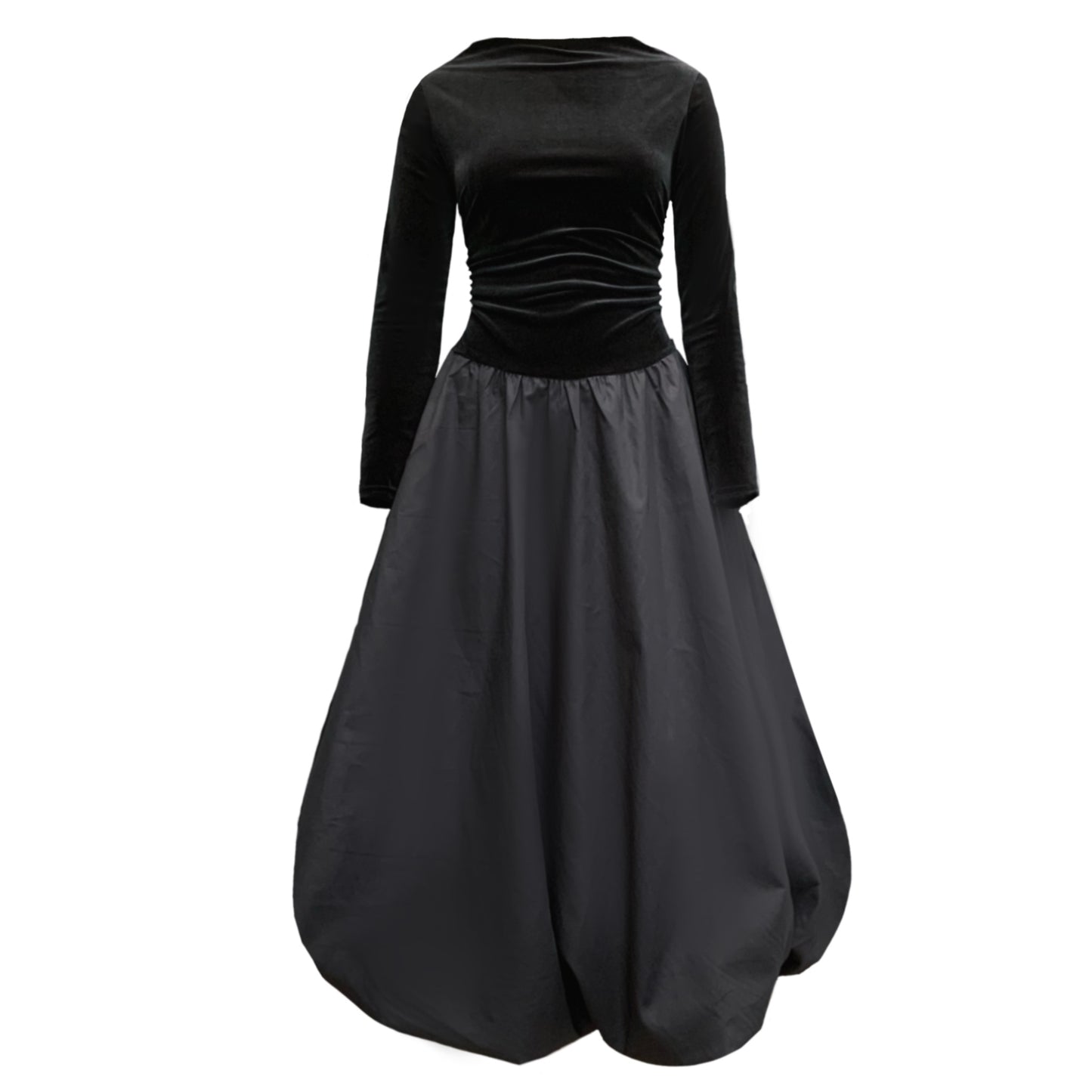 Kiara Puffball Dress In Black Velvet And Cotton
