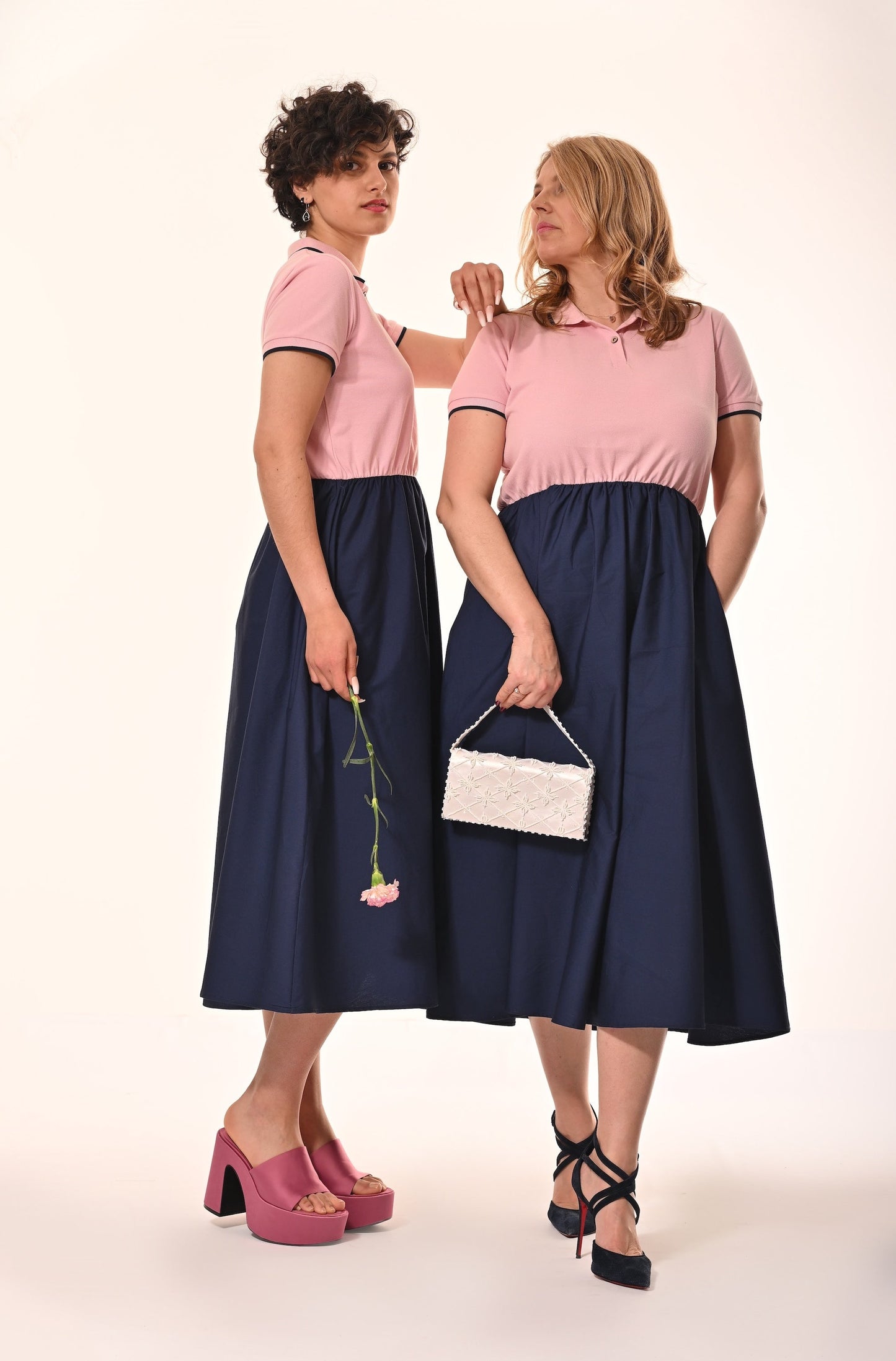 Marina Polo Midi Dress In Pink And Navy