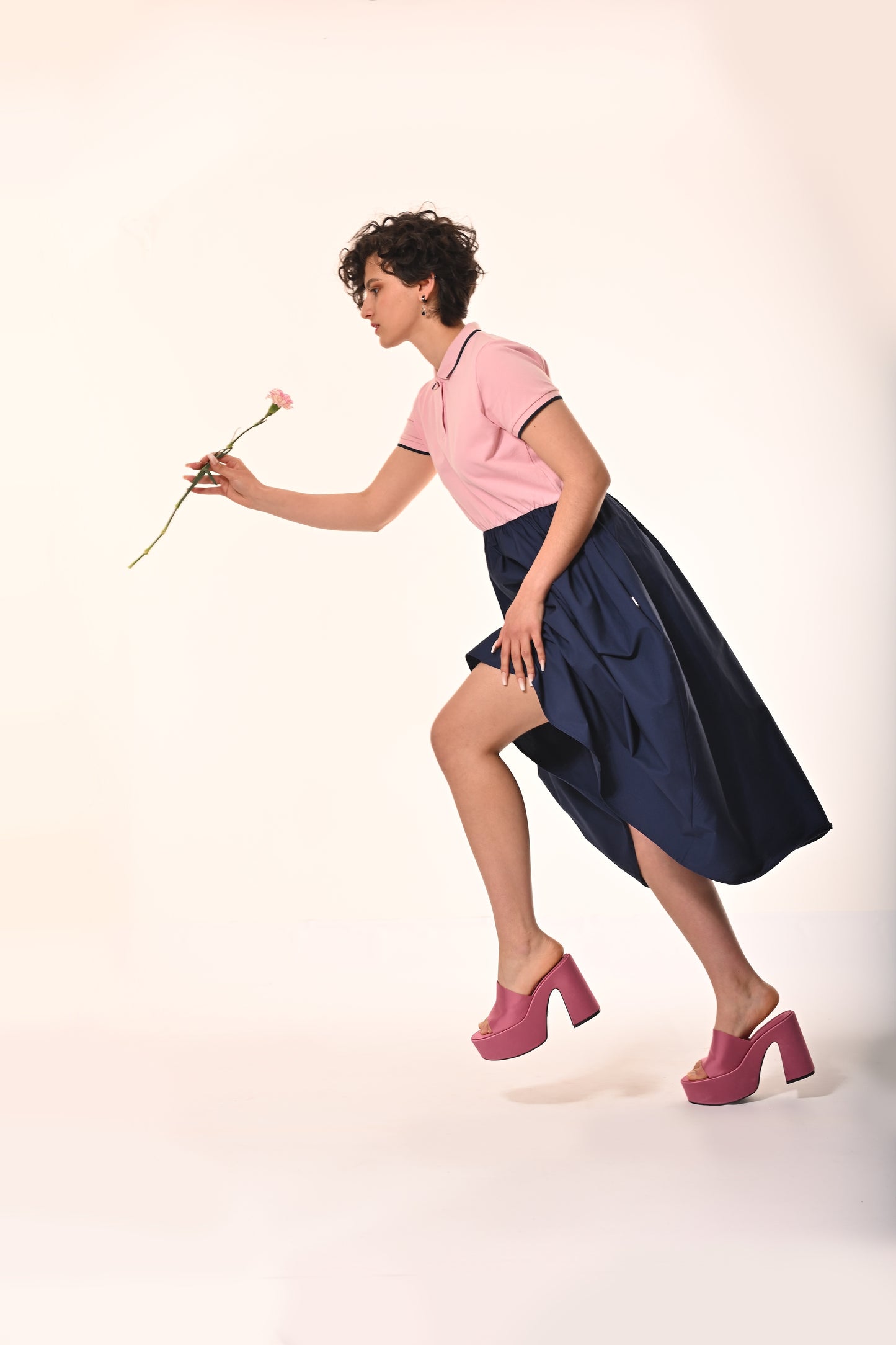 Marina Polo Midi Dress In Pink And Navy