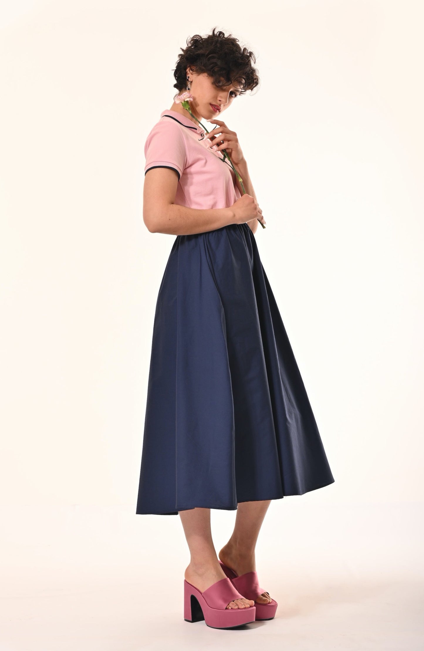 Marina Polo Midi Dress In Pink And Navy