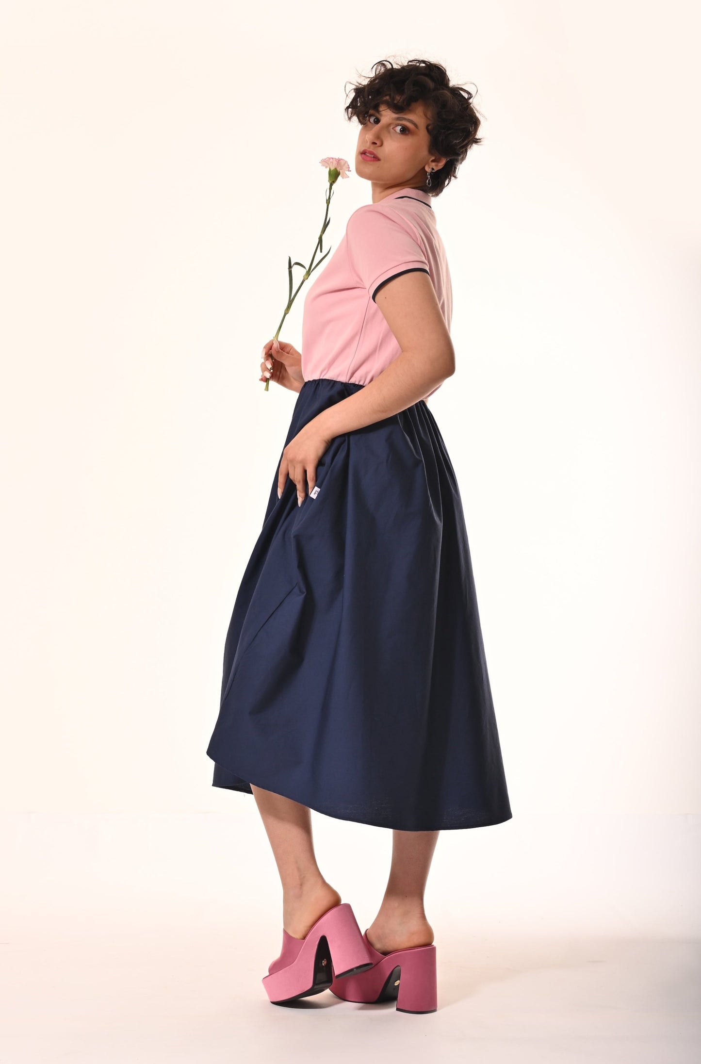 Marina Polo Midi Dress In Pink And Navy