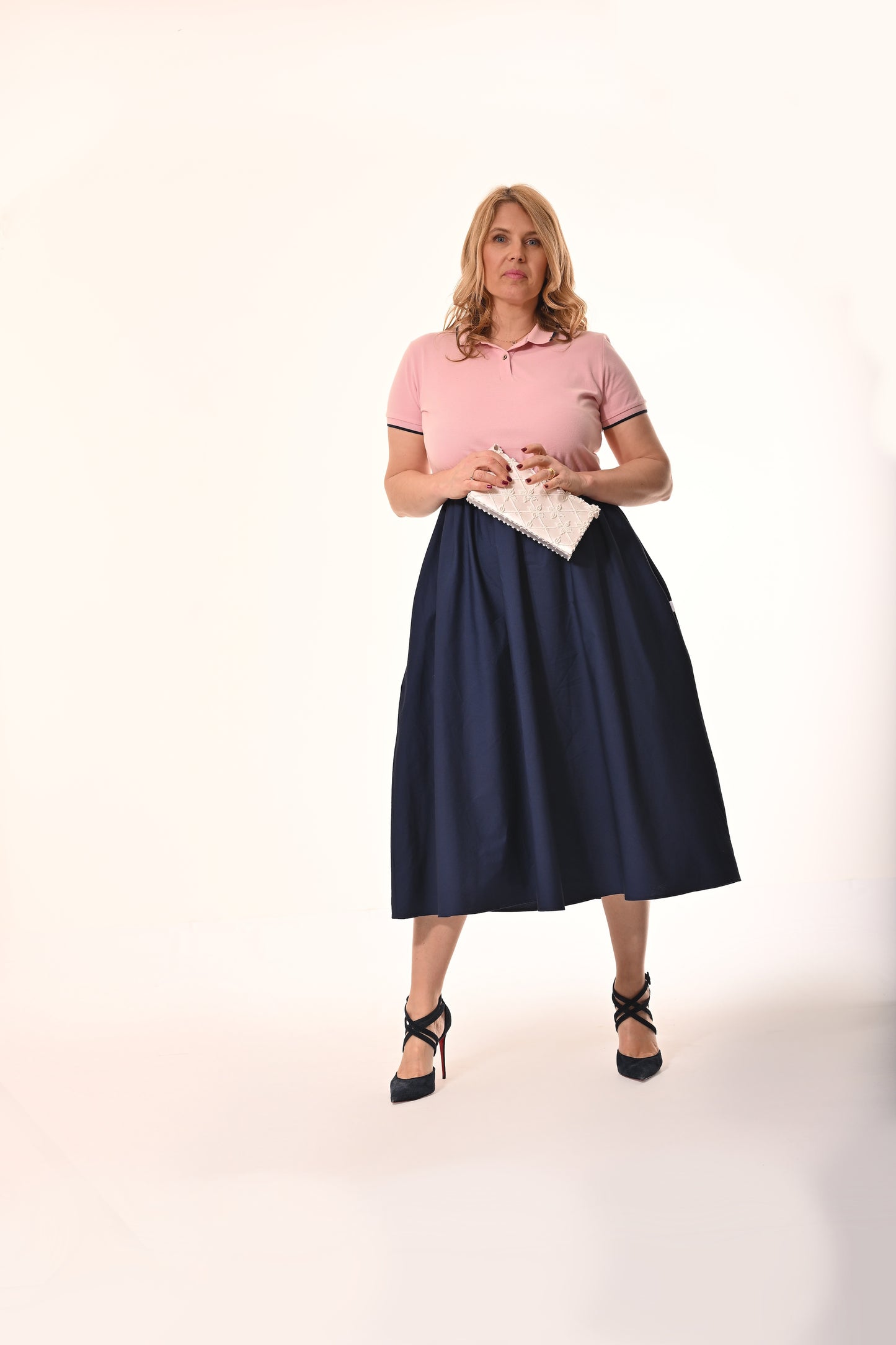 Marina Polo Midi Dress In Pink And Navy