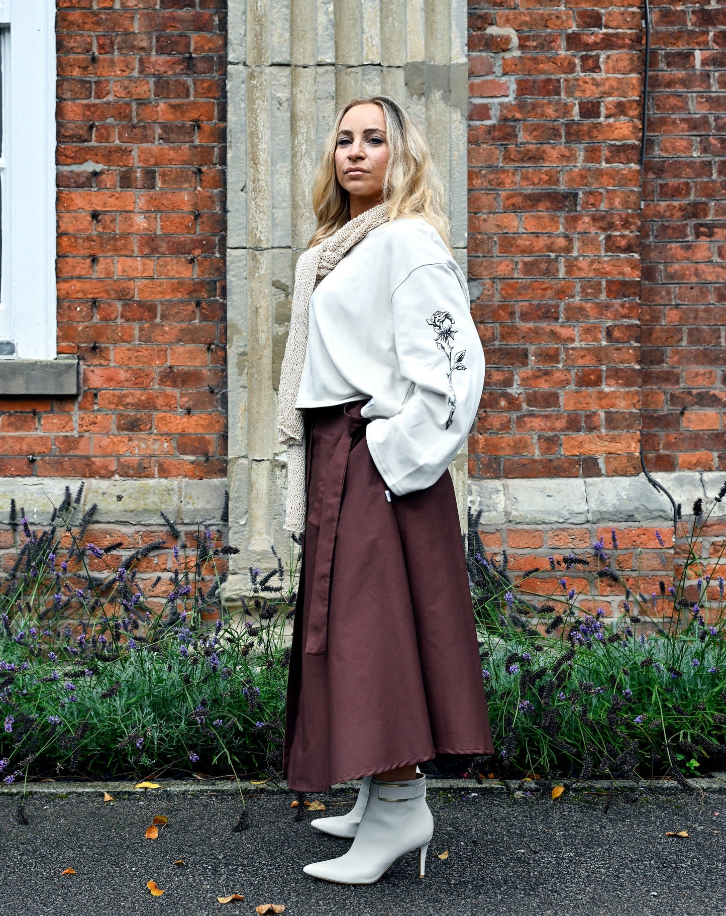 Jupe portefeuille midi Meyer marron chocolat avec poches