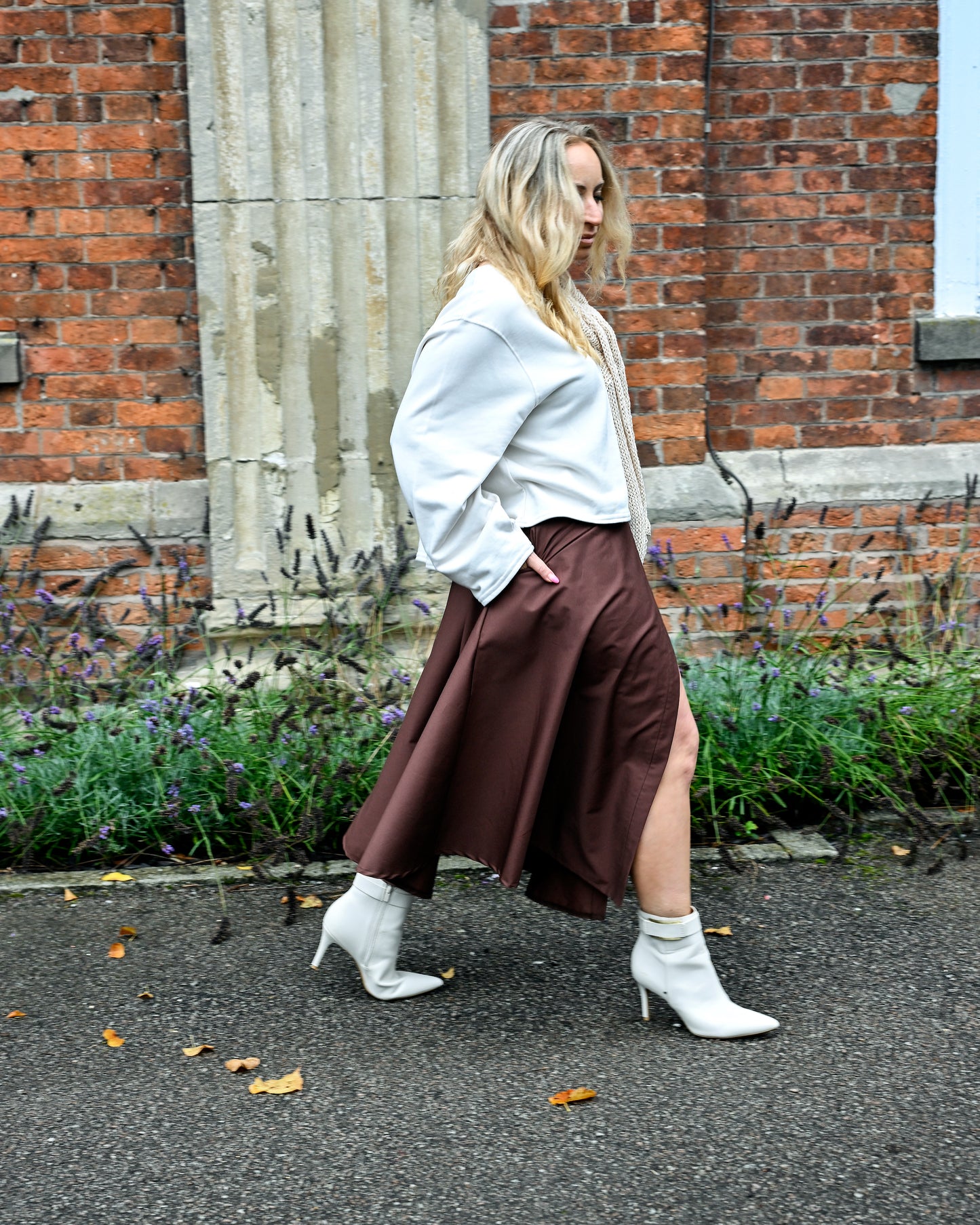 Jupe portefeuille midi Meyer marron chocolat avec poches