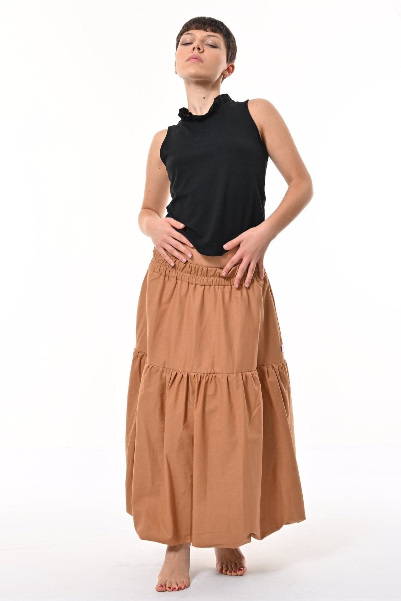 Mylar Puffball Midi Skirt In Biscuit