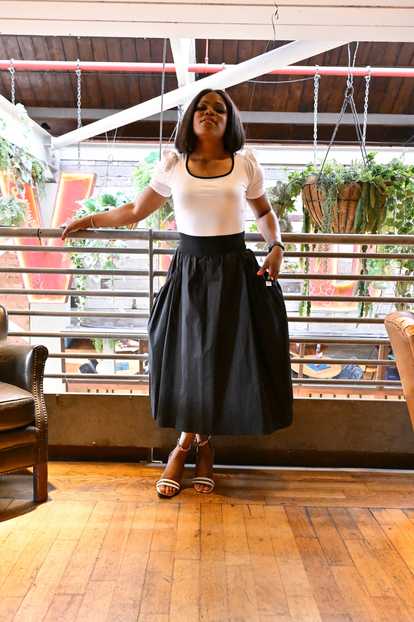 Jupe midi Alice noire à poches