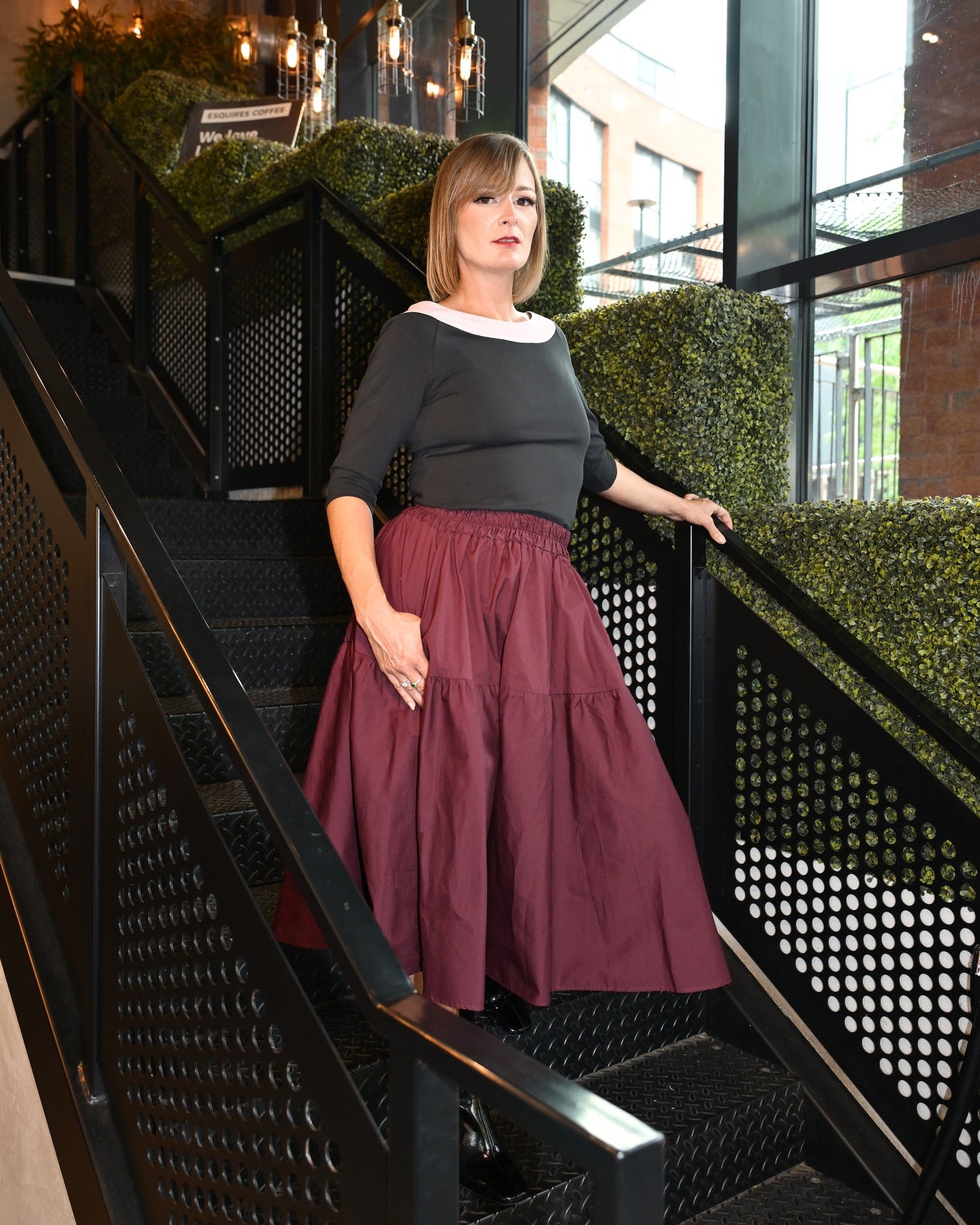 Tahiti Midi Skirt With Pockets In Cherry Laquer