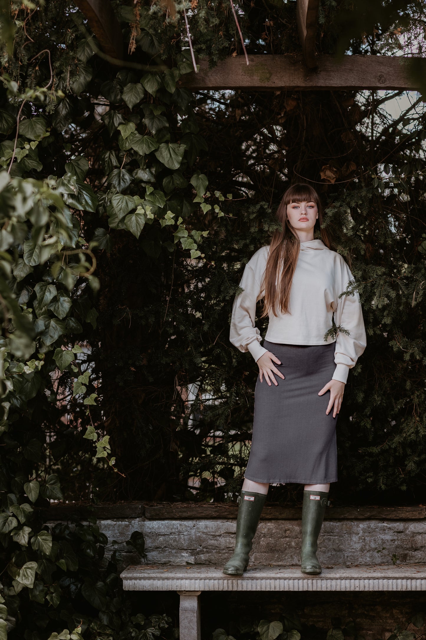 Petal Midi Skirt With Side Split In Charcoal