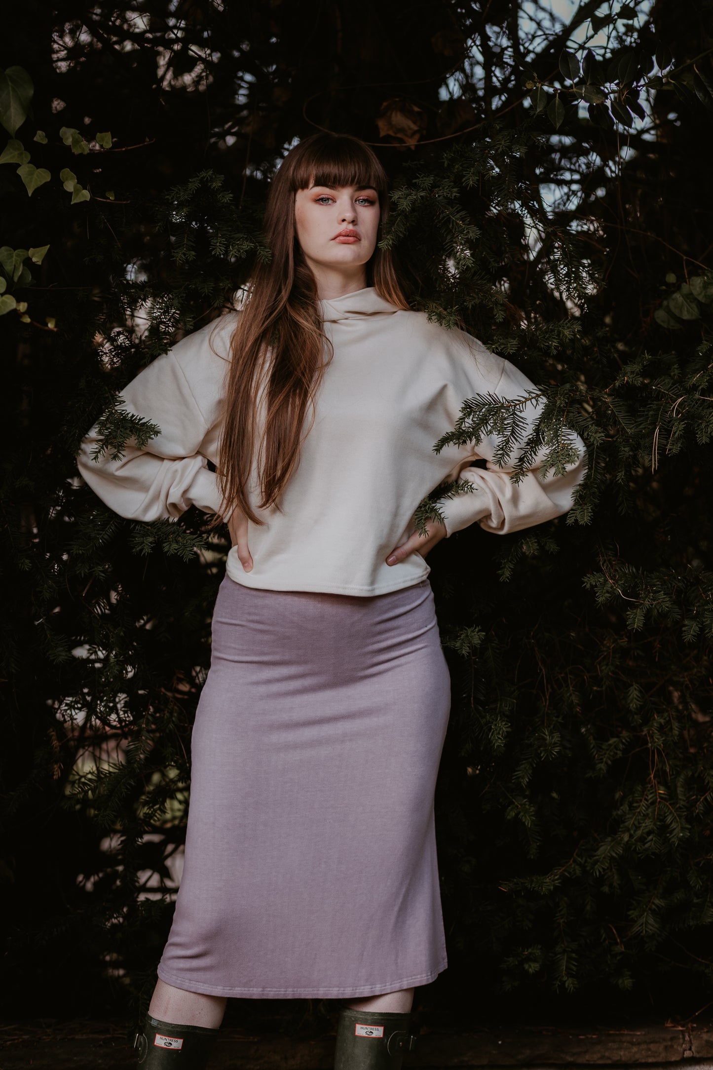 Petal Midi Skirt With Split In Pale Grape