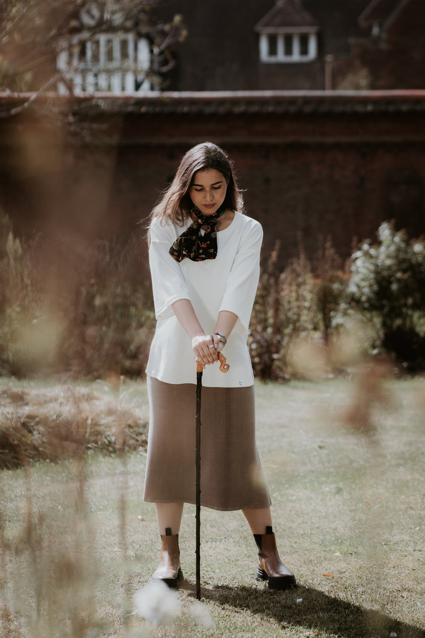 Petal Midi Skirt With Side Split In Cool Mocha