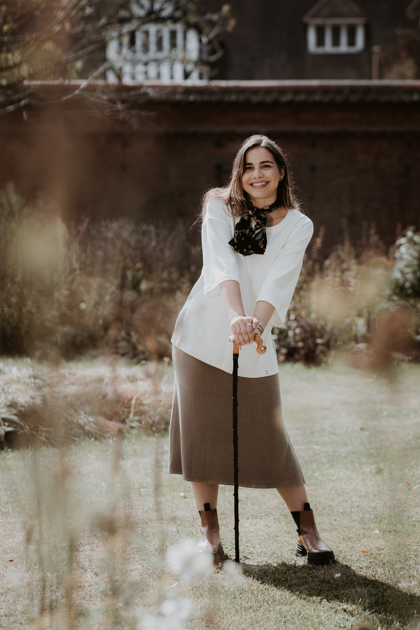 Petal Midi Skirt With Side Split In Cool Mocha