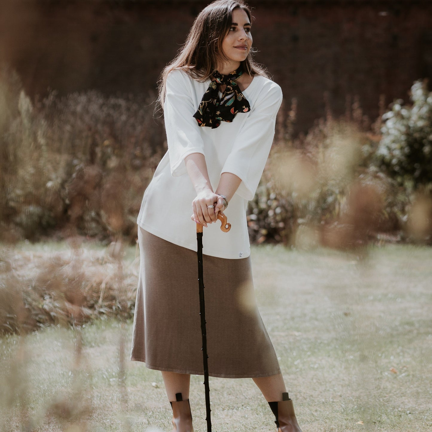 Petal Midi Skirt With Side Split In Cool Mocha