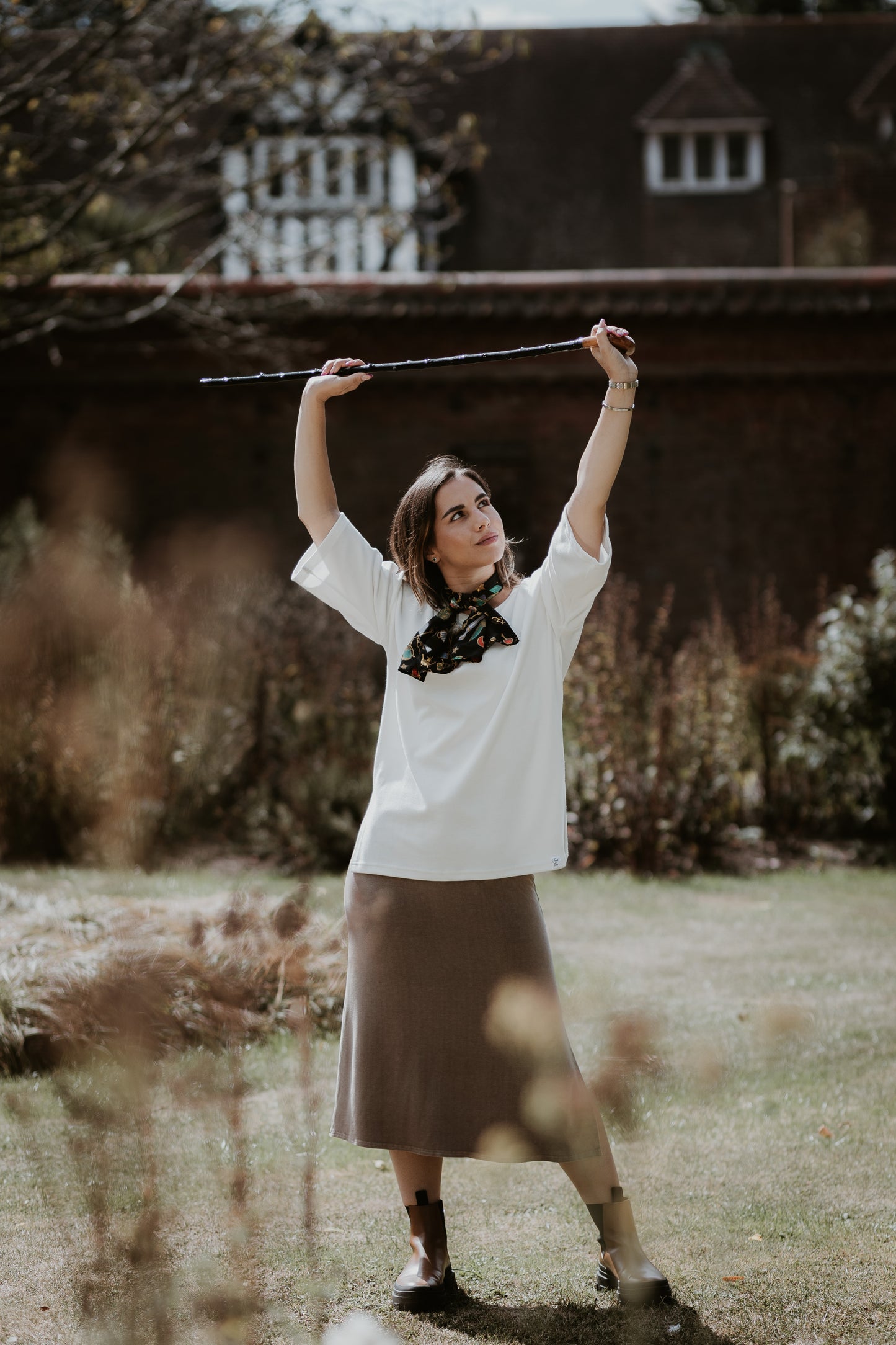 Petal Midi Skirt With Side Split In Cool Mocha