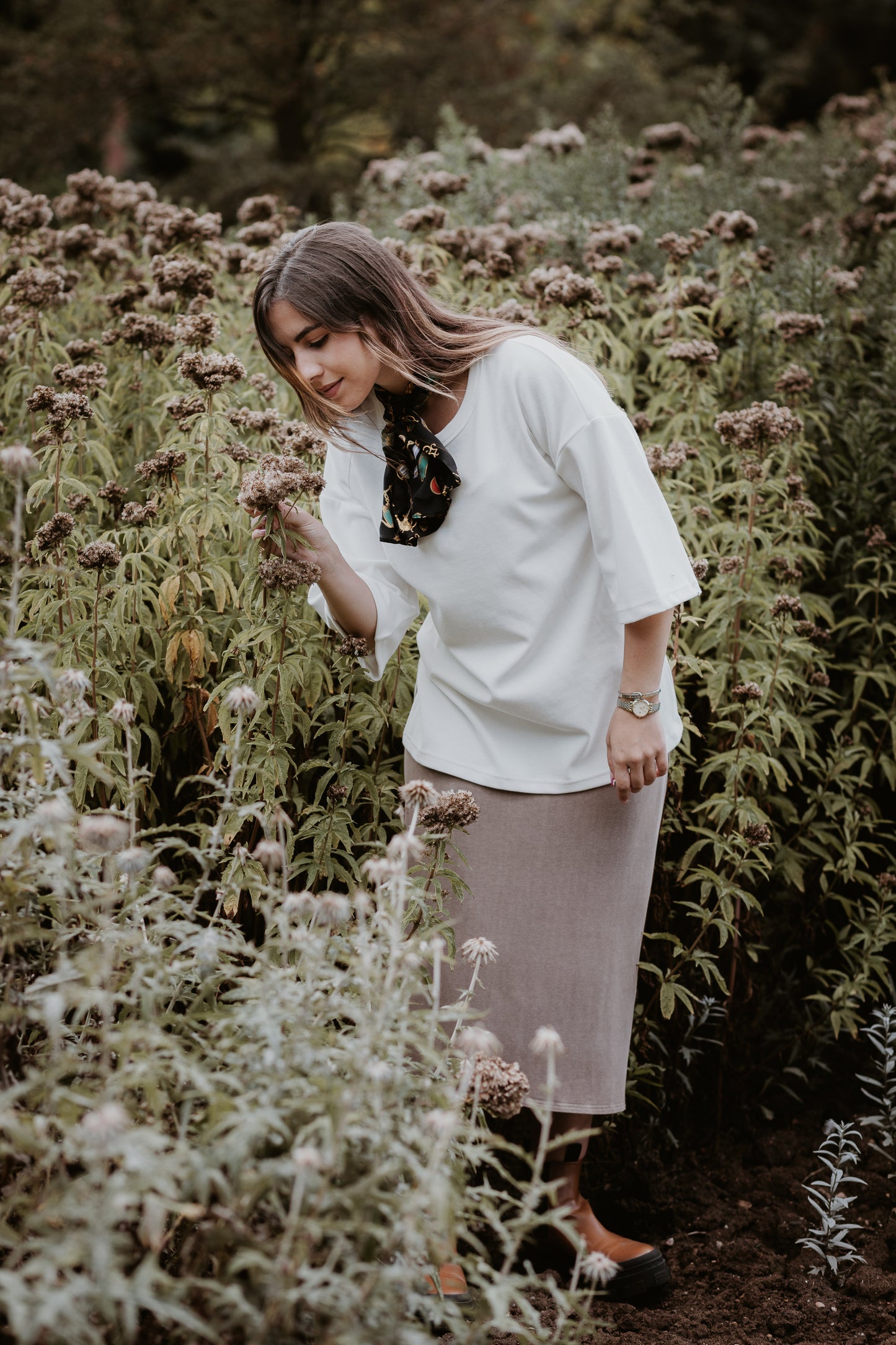 Petal Midi Skirt With Side Split In Cool Mocha