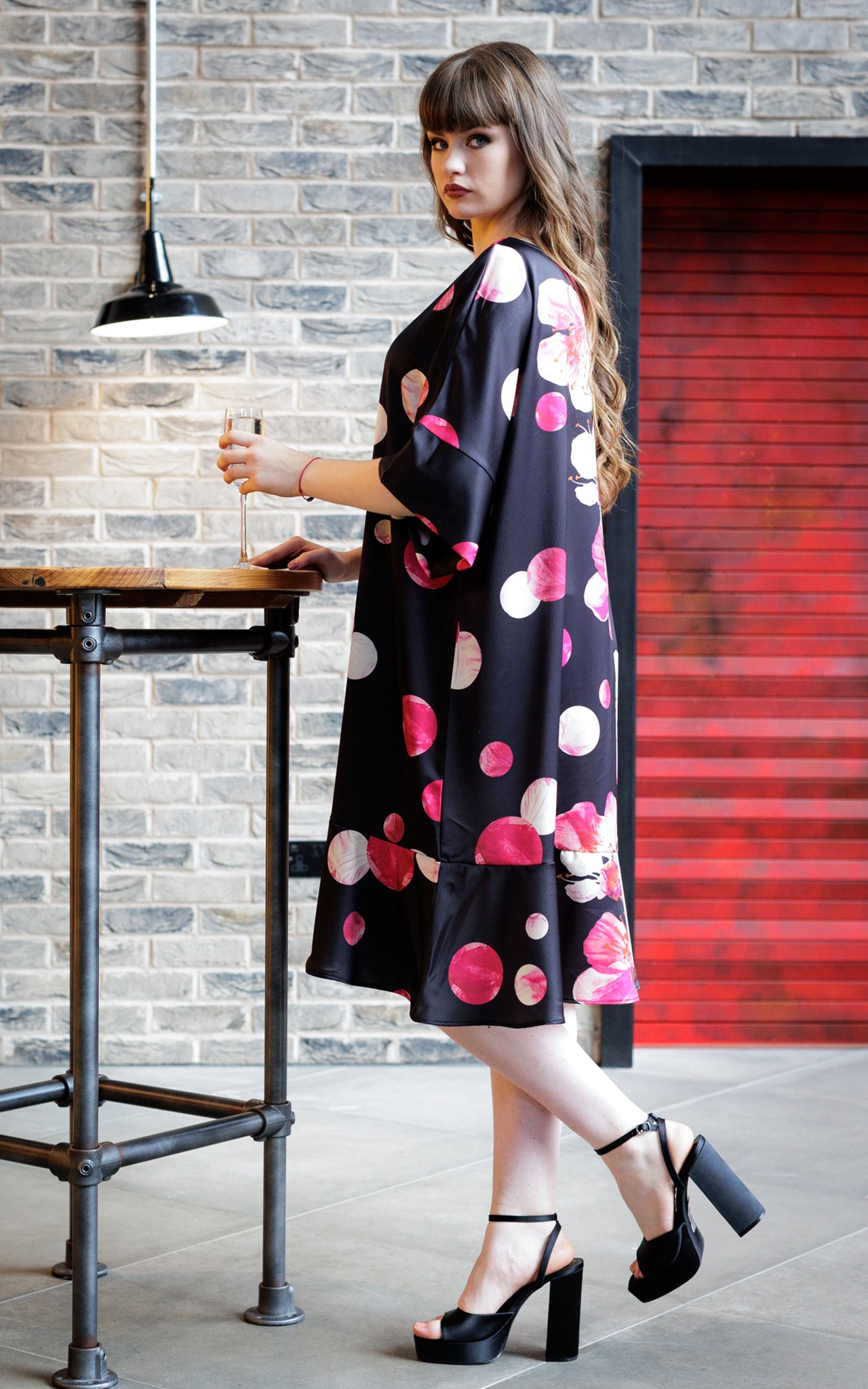 Middlemist Dress In Black And Pink Print