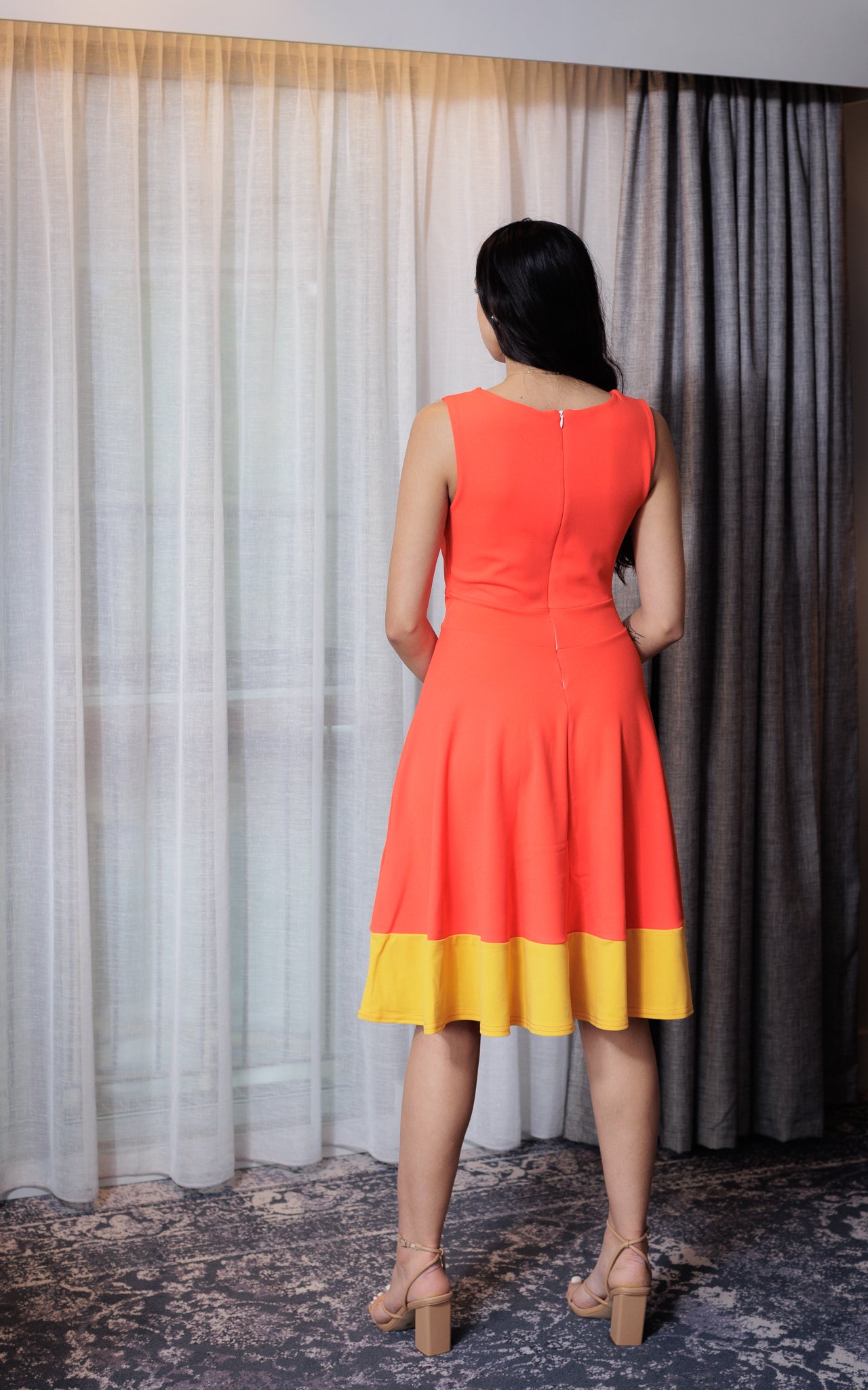 Isabella Dress In Flame With Contrast Stitch