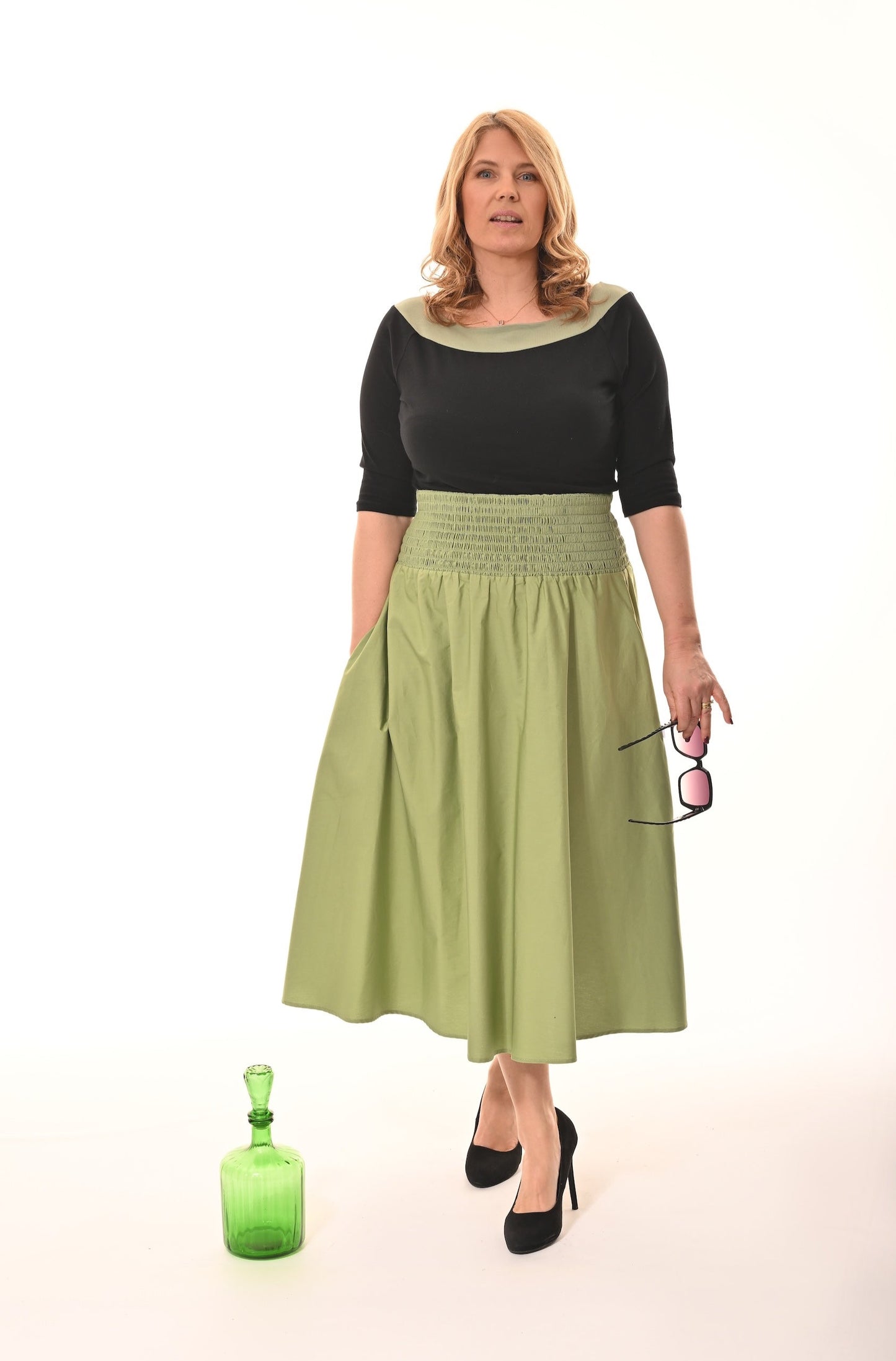 Orchid Midi Skirt With Pockets In Sage