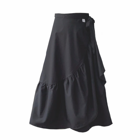 Eve Midi Wrap Skirt With Frill In Black