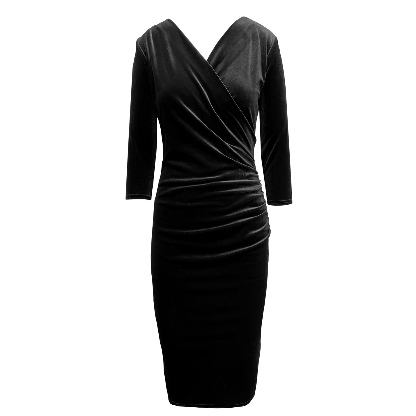 Jen Midi Dress With Mock Wrap In Black Velvet