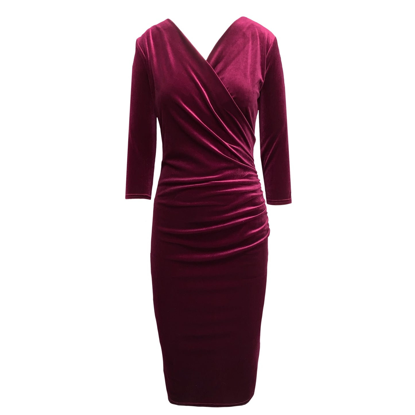 Jen Midi Dress With Mock Wrap In Wine Velvet