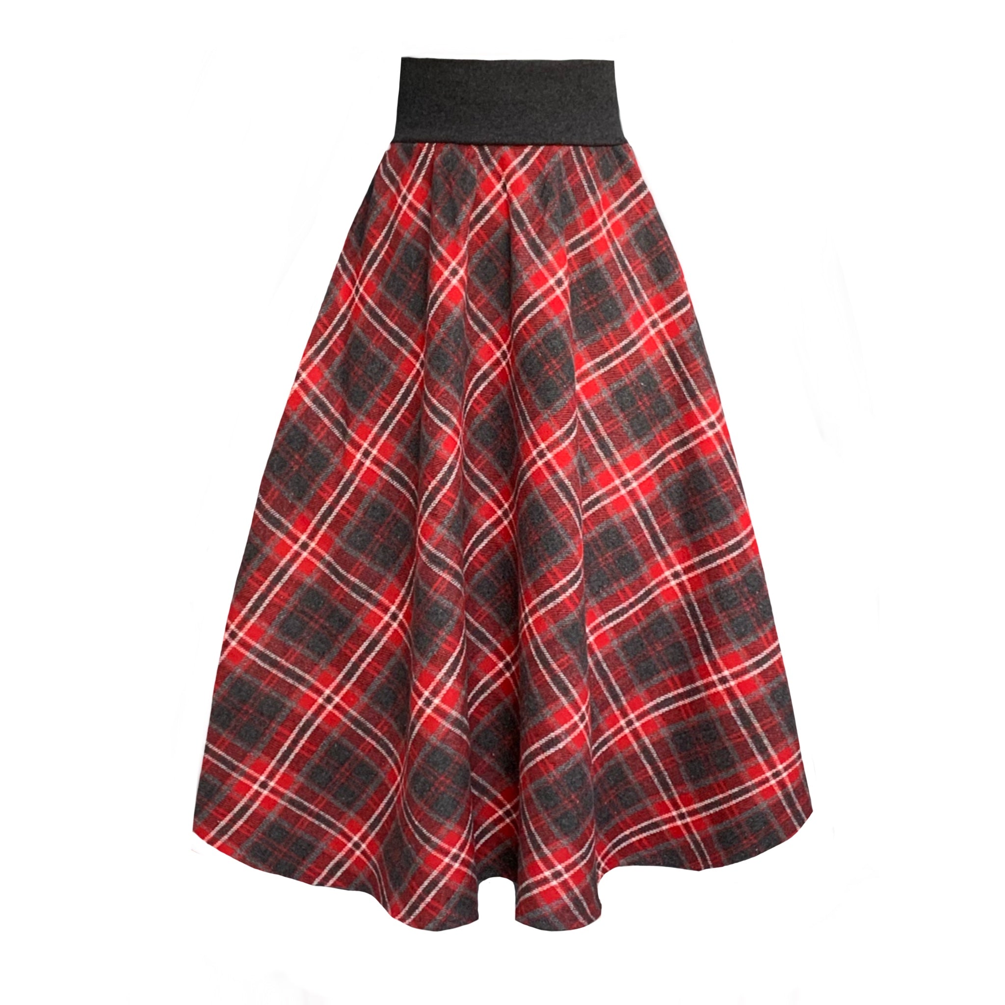 Midi red checked skirt hotsell