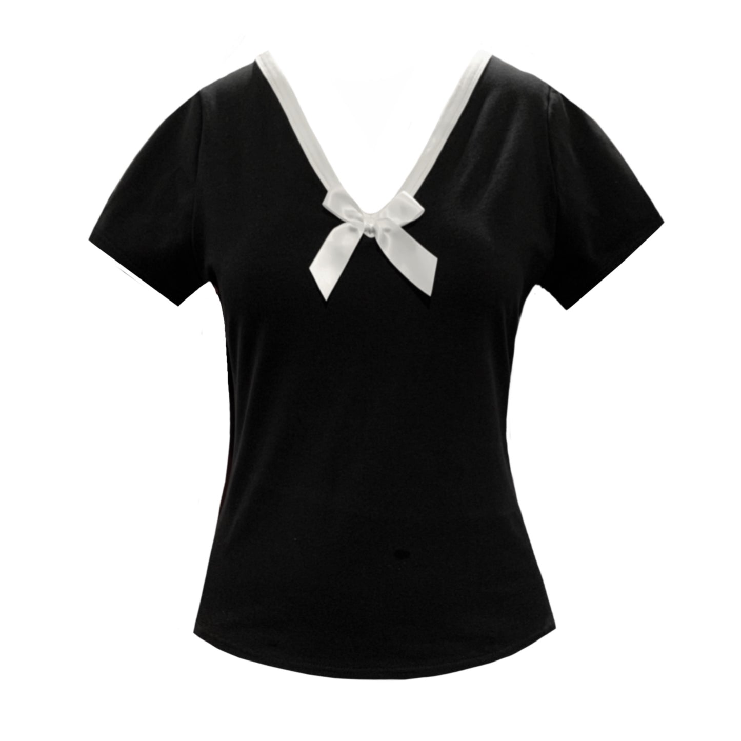 Tuamoto Top In Black With White Trim and Bow