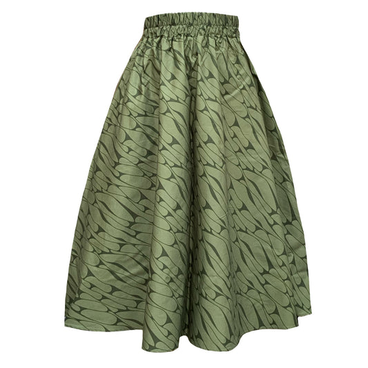 Romy Midi Skirt In Green Print With Pockets