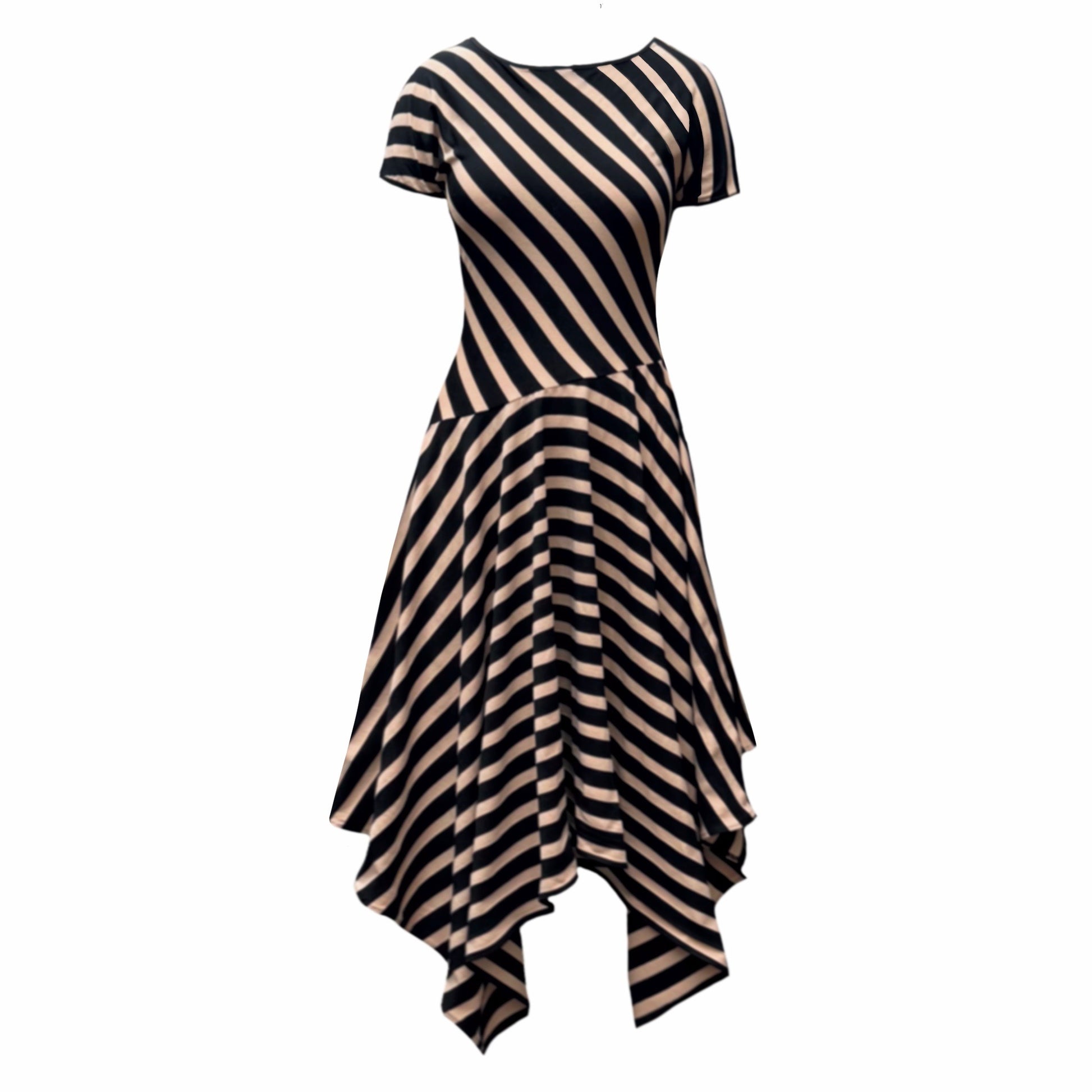 Black and beige striped dress on a white background