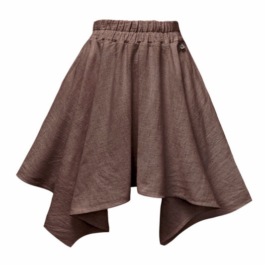 Brown skirt with an asymmetrical design on a white background