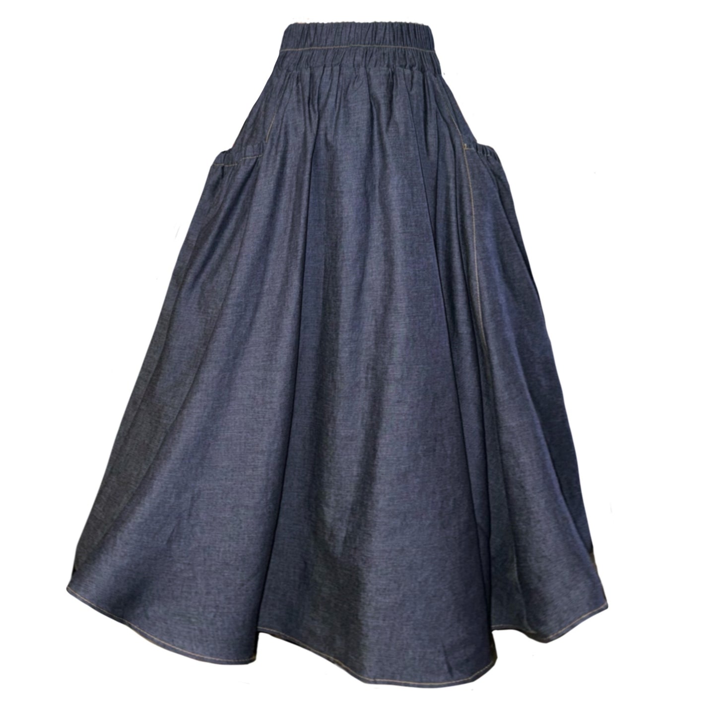 Delta Midi Skirt With Pockets In Blue Chambray