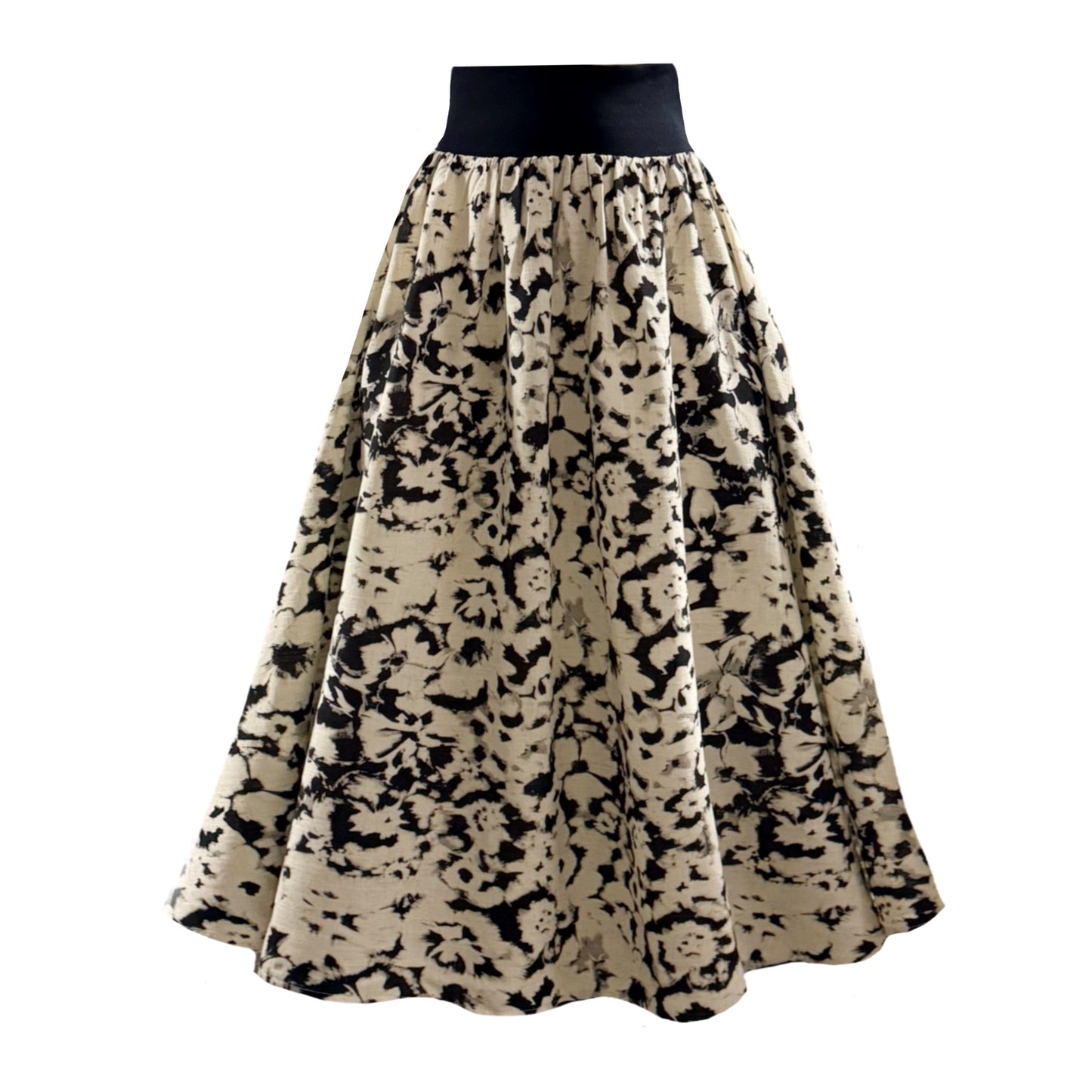 Mira Midaxi Skirt In Black And Cream Print