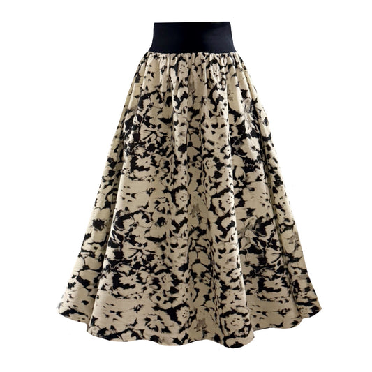 Mira Midaxi Skirt In Black And Cream Print