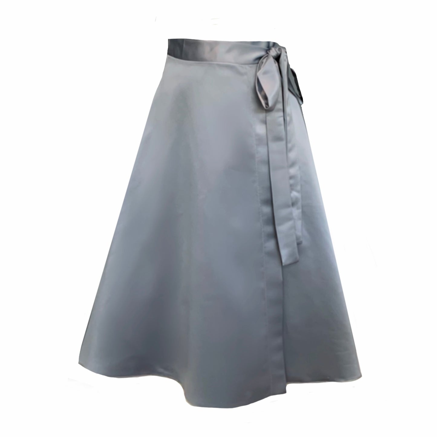 Meyer Wrap Midi Skirt In Silver Satin With Pockets