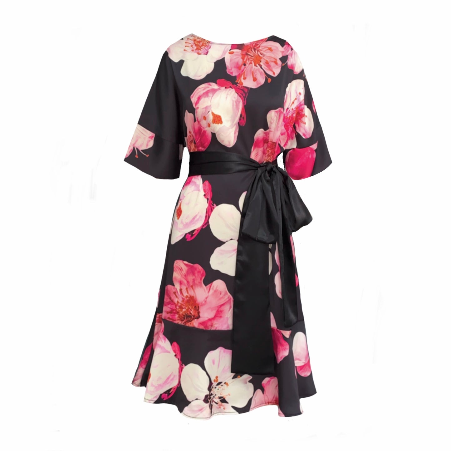 Middlemist Dress In Black And Pink Print