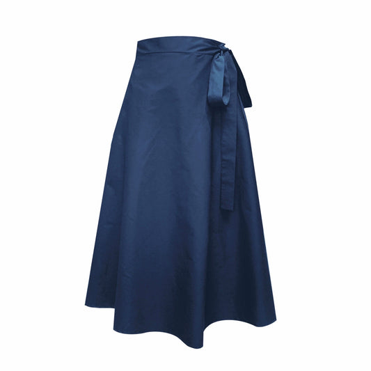 Illusion Midi Wrap Skirt With Pockets In Navy