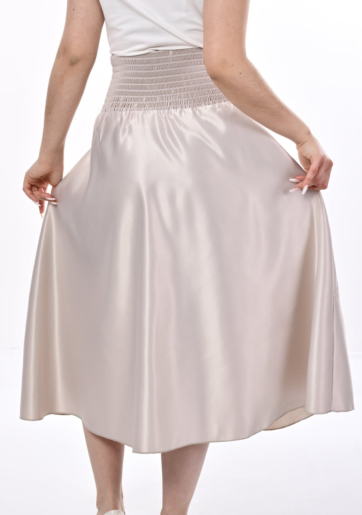 Orchid Midi Skirt With Pockets In Champagne Satin