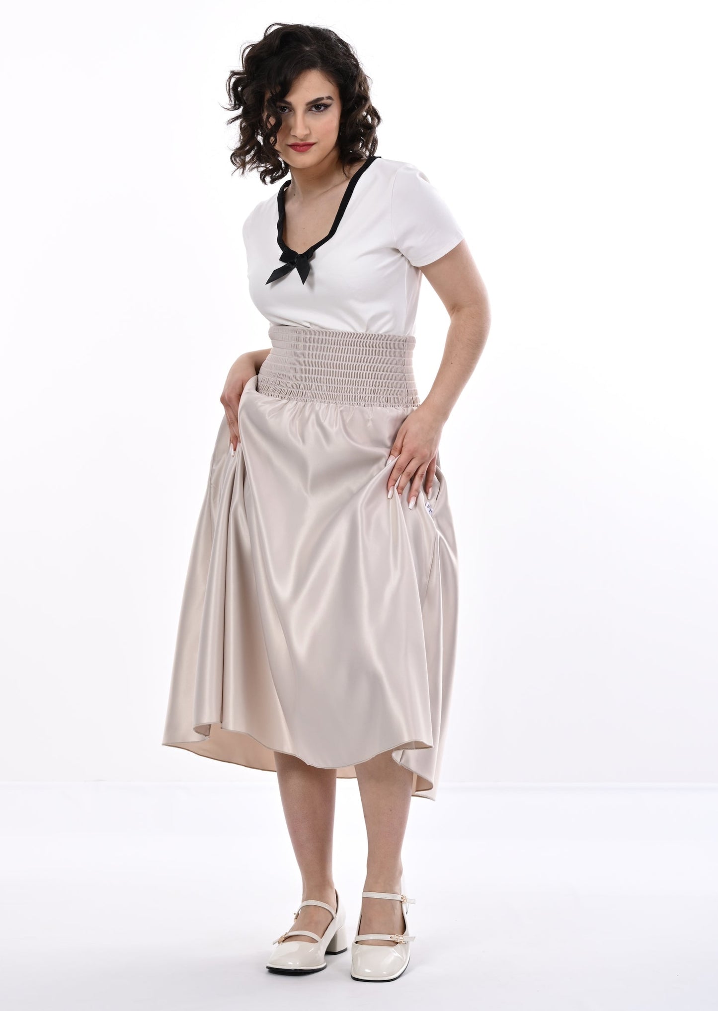 Orchid Midi Skirt With Pockets In Champagne Satin