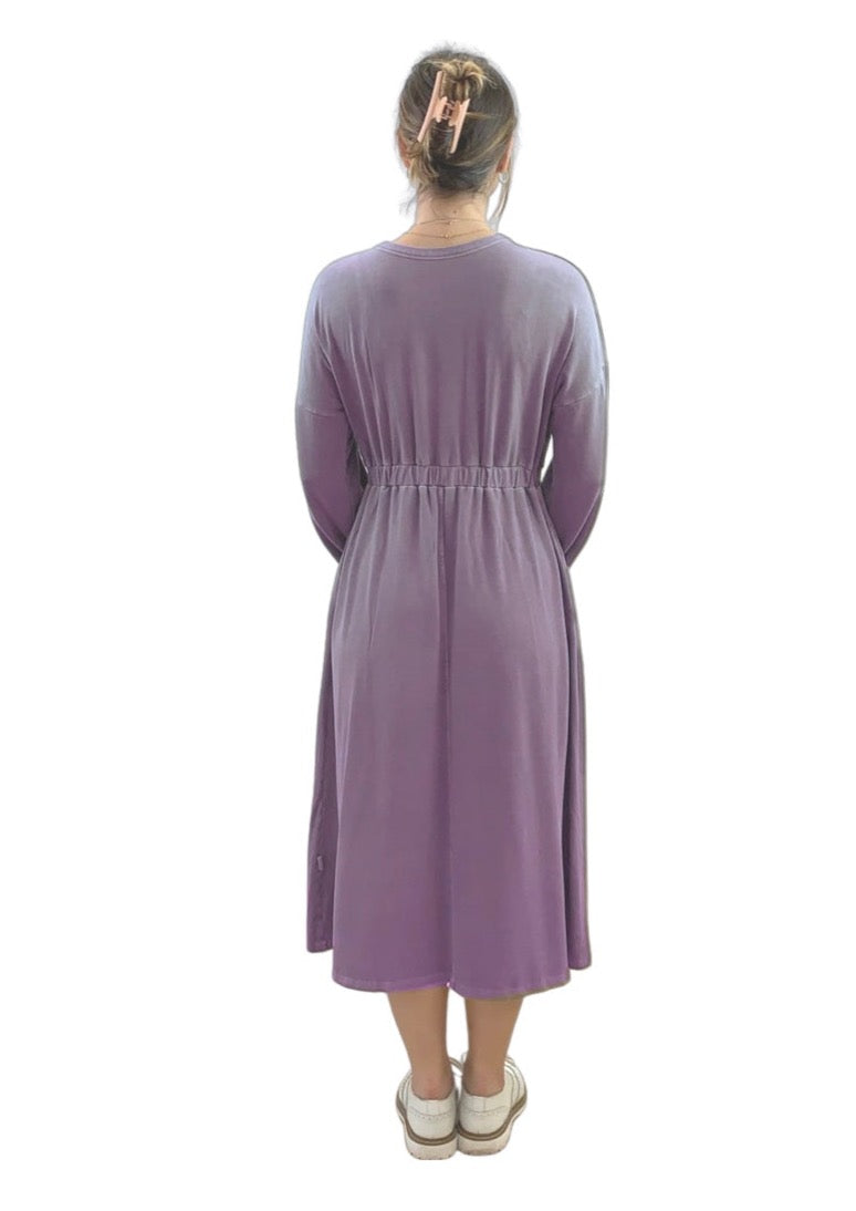 Rustic Midi Dress With Long Sleeves In Pale Grape