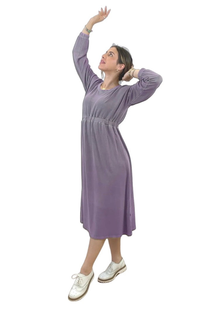 Rustic Midi Dress With Long Sleeves In Pale Grape