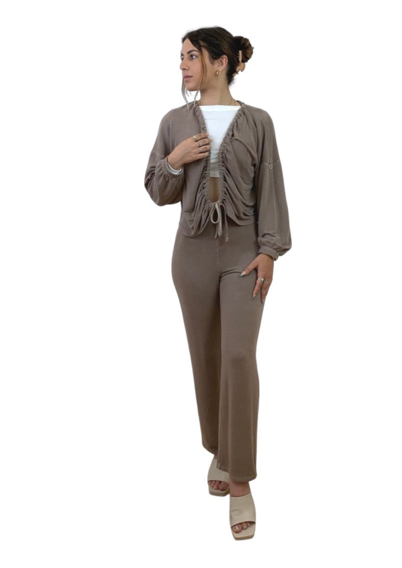 As You Like Cardigan with Ruched Drawcord in Cool Mocha – Frock Tales