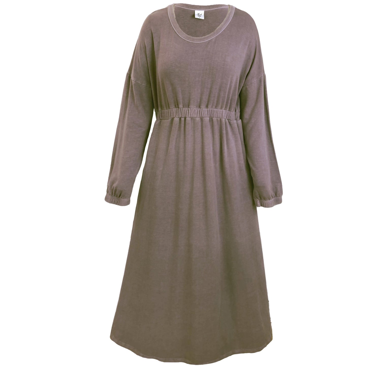 Rustic Midi Dress with Long Sleeves in Cool Mocha