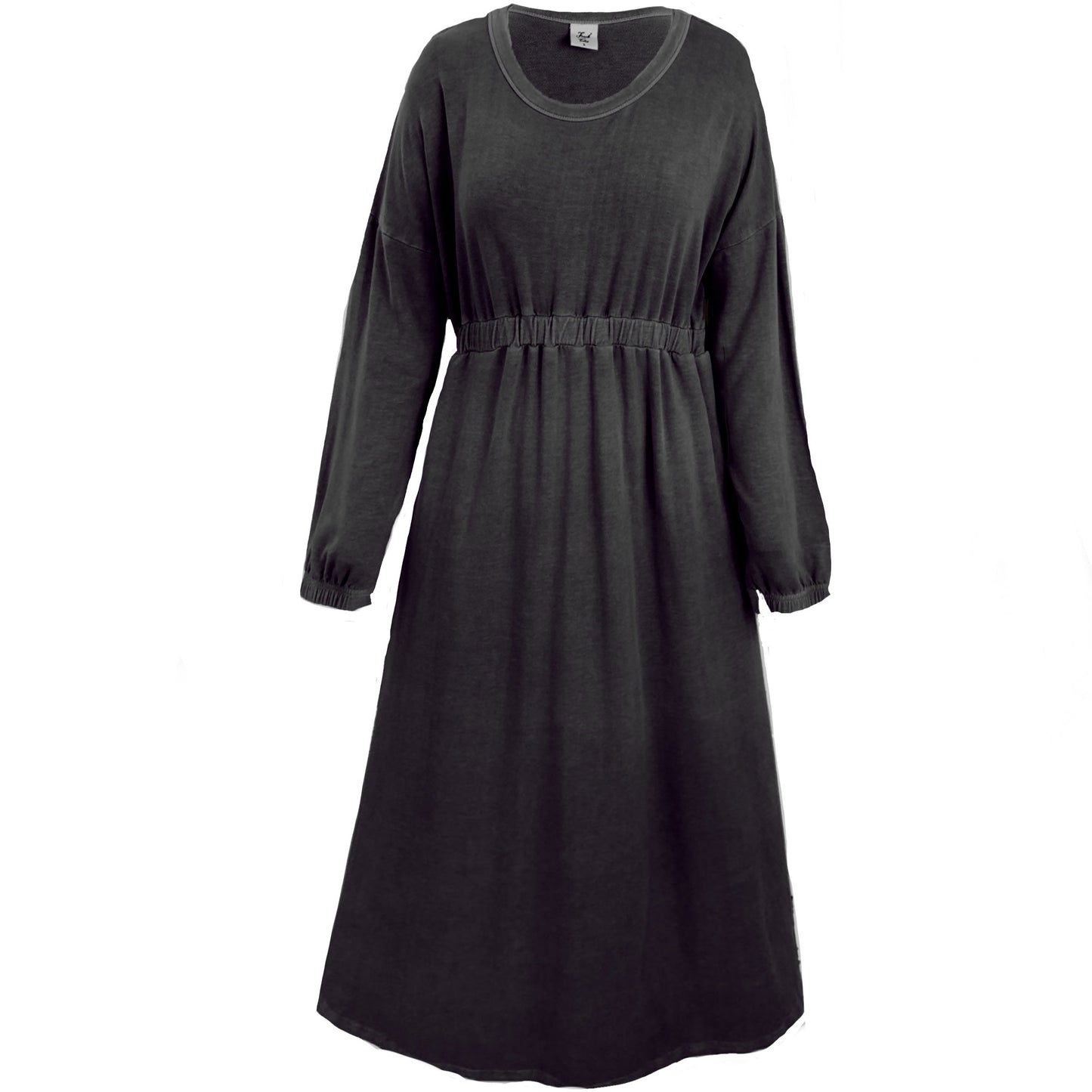 Rustic Midi Dress with Long Sleeves in Charcoal